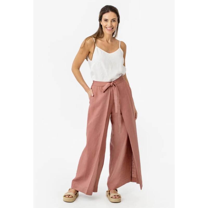 SLIT WRAP LINEN PANTS NASSAU IN CLAY PINK